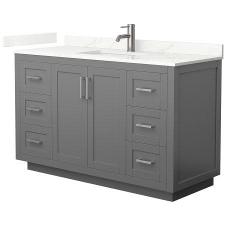 A large image of the Wyndham Collection WCF292954S-QTZ-UNSMXX Dark Gray / Giotto Quartz Top / Brushed Nickel Hardware