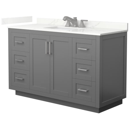 A large image of the Wyndham Collection WCF292954S-QTZ-US3MXX Dark Gray / Giotto Quartz Top / Brushed Nickel Hardware