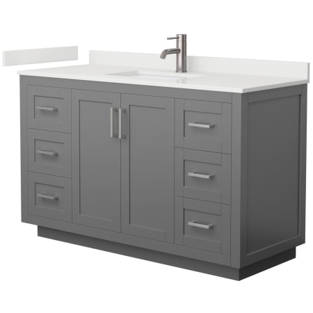 A large image of the Wyndham Collection WCF292954S-QTZ-UNSMXX Dark Gray / White Quartz Top / Brushed Nickel Hardware