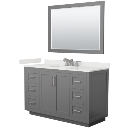 A large image of the Wyndham Collection WCF292954S-QTZ-US3M46 Dark Gray / White Quartz Top / Brushed Nickel Hardware