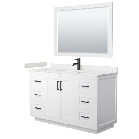 A large image of the Wyndham Collection WCF2929-54S-VCA-M46 White / Carrara Cultured Marble Top / Matte Black Hardware