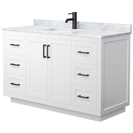 A large image of the Wyndham Collection WCF2929-54S-NAT-MXX White / White Carrara Marble Top / Matte Black Hardware