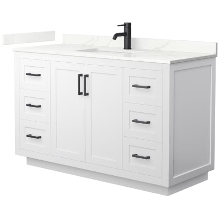 A large image of the Wyndham Collection WCF292954S-QTZ-UNSMXX White / Giotto Quartz Top / Matte Black Hardware