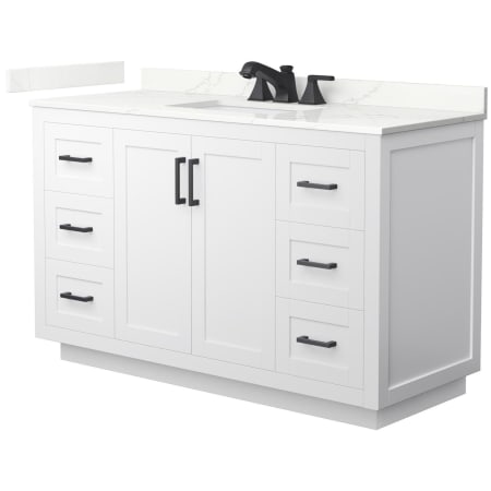 A large image of the Wyndham Collection WCF292954S-QTZ-US3MXX White / Giotto Quartz Top / Matte Black Hardware