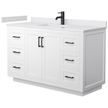 A large image of the Wyndham Collection WCF2929-54S-VCA-MXX White / White Cultured Marble Top / Matte Black Hardware