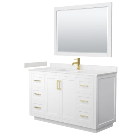 A large image of the Wyndham Collection WCF2929-54S-VCA-M46 White / Carrara Cultured Marble Top / Brushed Gold Hardware