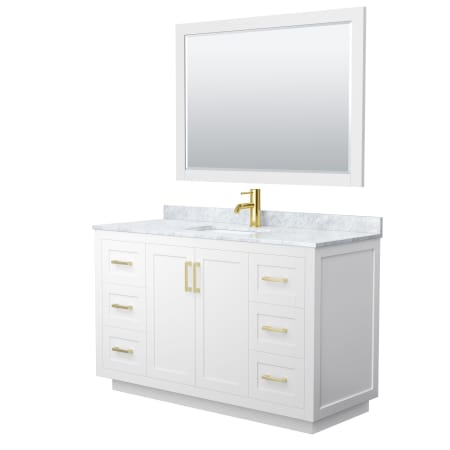A large image of the Wyndham Collection WCF2929-54S-NAT-M46 White / White Carrara Marble Top / Brushed Gold Hardware