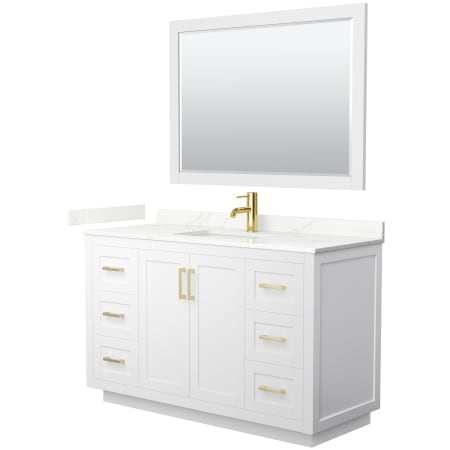 A large image of the Wyndham Collection WCF292954S-QTZ-UNSM46 White / Giotto Quartz Top / Brushed Gold Hardware
