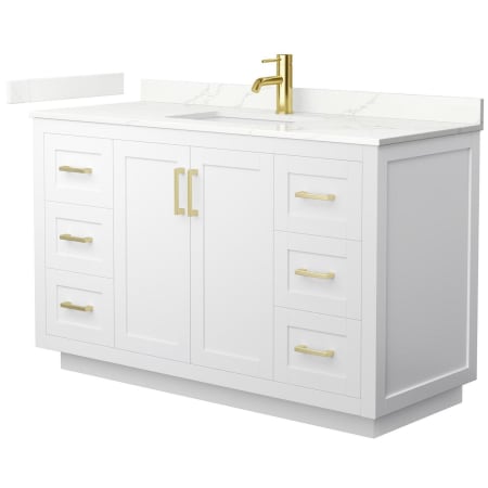 A large image of the Wyndham Collection WCF292954S-QTZ-UNSMXX White / Giotto Quartz Top / Brushed Gold Hardware