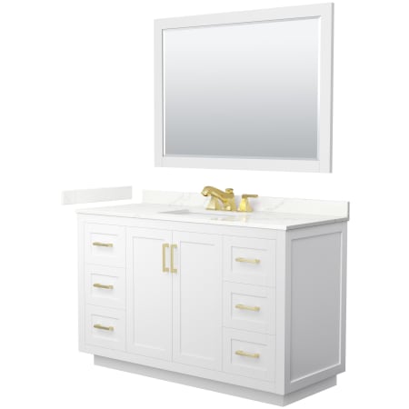 A large image of the Wyndham Collection WCF292954S-QTZ-US3M46 White / Giotto Quartz Top / Brushed Gold Hardware