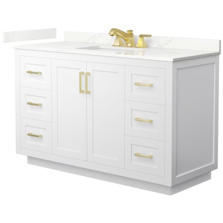 A large image of the Wyndham Collection WCF292954S-QTZ-US3MXX White / Giotto Quartz Top / Brushed Gold Hardware