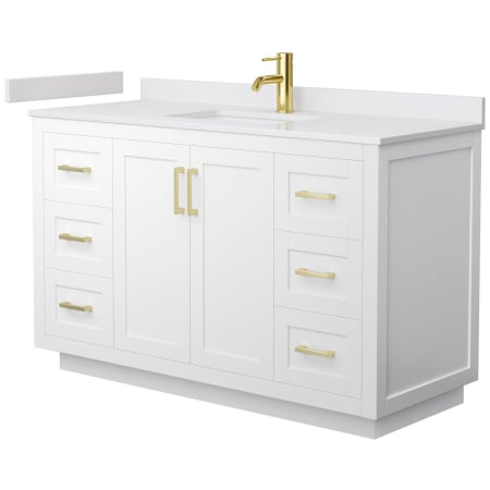 A large image of the Wyndham Collection WCF2929-54S-VCA-MXX White / White Cultured Marble Top / Brushed Gold Hardware