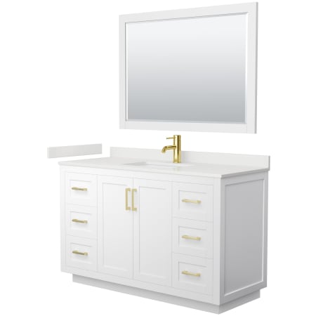 A large image of the Wyndham Collection WCF292954S-QTZ-UNSM46 White / White Quartz Top / Brushed Gold Hardware