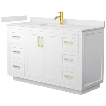 A large image of the Wyndham Collection WCF292954S-QTZ-UNSMXX White / White Quartz Top / Brushed Gold Hardware