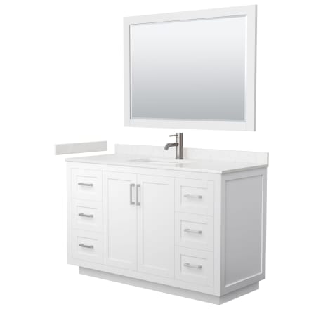 A large image of the Wyndham Collection WCF2929-54S-VCA-M46 White / Carrara Cultured Marble Top / Brushed Nickel Hardware