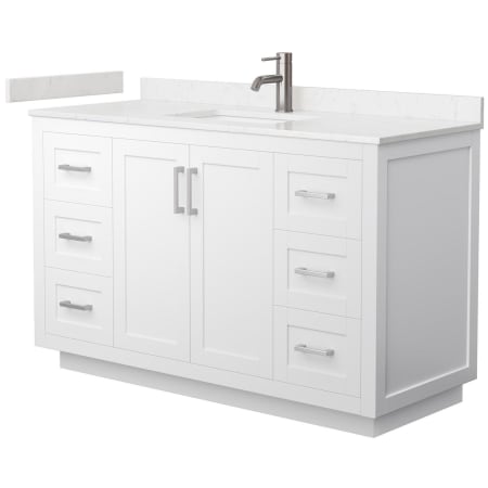 A large image of the Wyndham Collection WCF2929-54S-VCA-MXX White / Carrara Cultured Marble Top / Brushed Nickel Hardware