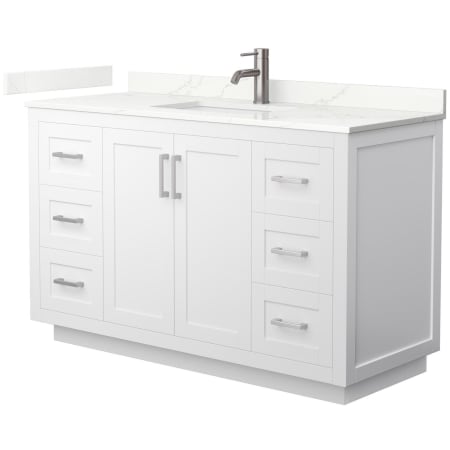 A large image of the Wyndham Collection WCF292954S-QTZ-UNSMXX White / Giotto Quartz Top / Brushed Nickel Hardware