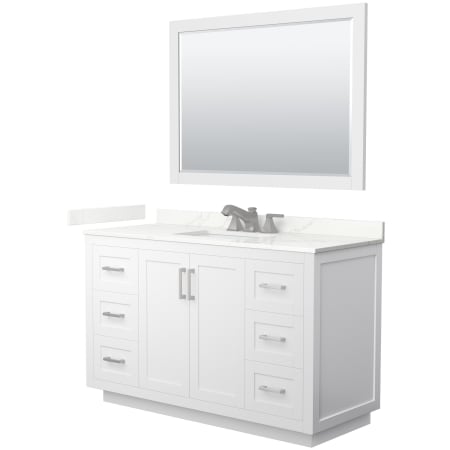 A large image of the Wyndham Collection WCF292954S-QTZ-US3M46 White / Giotto Quartz Top / Brushed Nickel Hardware