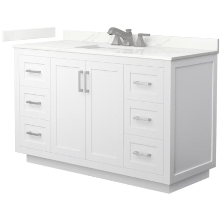 A large image of the Wyndham Collection WCF292954S-QTZ-US3MXX White / Giotto Quartz Top / Brushed Nickel Hardware