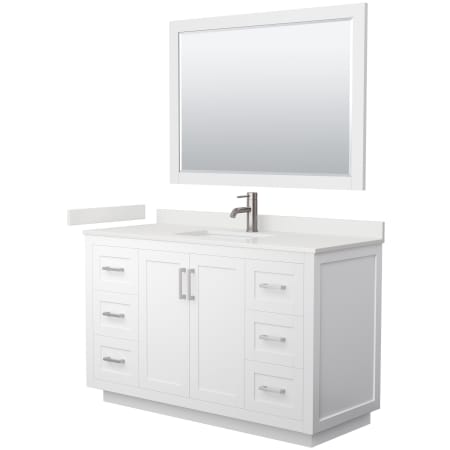 A large image of the Wyndham Collection WCF292954S-QTZ-UNSM46 White / White Quartz Top / Brushed Nickel Hardware