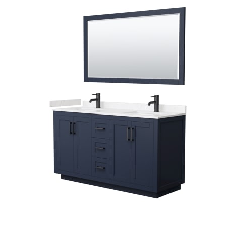 A large image of the Wyndham Collection WCF2929-60D-VCA-M58 Dark Blue / Carrara Cultured Marble Top / Matte Black Hardware