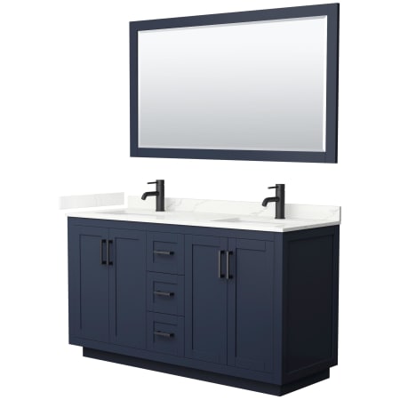 A large image of the Wyndham Collection WCF292960D-QTZ-UNSM58 Dark Blue / Giotto Quartz Top / Matte Black Hardware