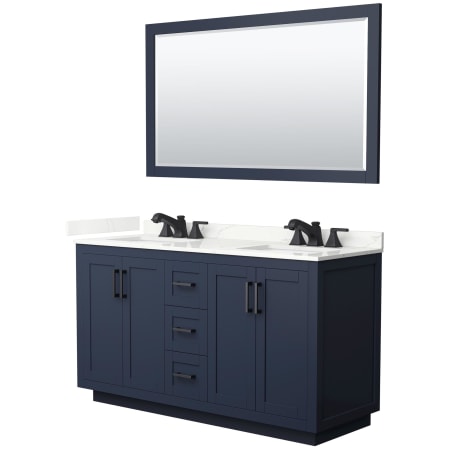 A large image of the Wyndham Collection WCF292960D-QTZ-US3M58 Dark Blue / Giotto Quartz Top / Matte Black Hardware