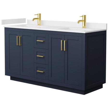 A large image of the Wyndham Collection WCF2929-60D-VCA-MXX Dark Blue / White Cultured Marble Top / Brushed Gold Hardware