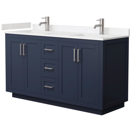 A large image of the Wyndham Collection WCF2929-60D-VCA-MXX Dark Blue / Carrara Cultured Marble Top / Brushed Nickel Hardware