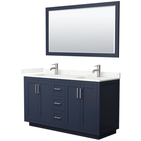 A large image of the Wyndham Collection WCF292960D-QTZ-UNSM58 Dark Blue / Giotto Quartz Top / Brushed Nickel Hardware