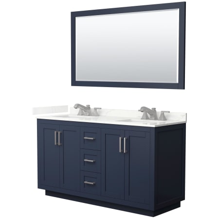 A large image of the Wyndham Collection WCF292960D-QTZ-US3M58 Dark Blue / Giotto Quartz Top / Brushed Nickel Hardware