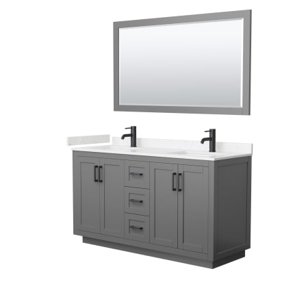 A large image of the Wyndham Collection WCF2929-60D-VCA-M58 Dark Gray / Carrara Cultured Marble Top / Matte Black Hardware