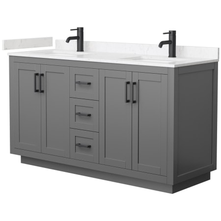 A large image of the Wyndham Collection WCF2929-60D-VCA-MXX Dark Gray / Carrara Cultured Marble Top / Matte Black Hardware