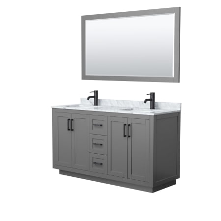 A large image of the Wyndham Collection WCF2929-60D-NAT-M58 Dark Gray / White Carrara Marble Top / Matte Black Hardware