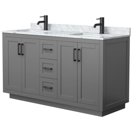 A large image of the Wyndham Collection WCF2929-60D-NAT-MXX Dark Gray / White Carrara Marble Top / Matte Black Hardware
