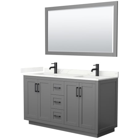 A large image of the Wyndham Collection WCF292960D-QTZ-UNSM58 Dark Gray / Giotto Quartz Top / Matte Black Hardware