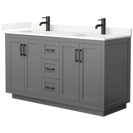 A large image of the Wyndham Collection WCF292960D-QTZ-UNSMXX Dark Gray / Giotto Quartz Top / Matte Black Hardware