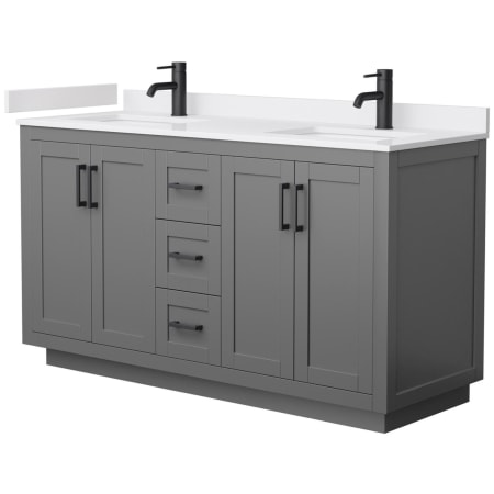 A large image of the Wyndham Collection WCF2929-60D-VCA-MXX Dark Gray / White Cultured Marble Top / Matte Black Hardware