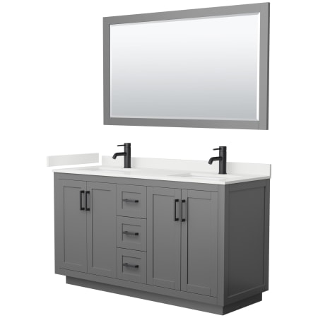 A large image of the Wyndham Collection WCF292960D-QTZ-UNSM58 Dark Gray / White Quartz Top / Matte Black Hardware