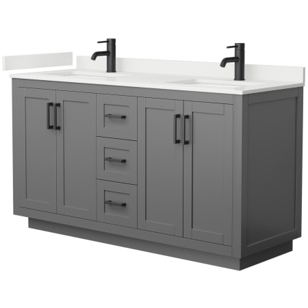 A large image of the Wyndham Collection WCF292960D-QTZ-UNSMXX Dark Gray / White Quartz Top / Matte Black Hardware