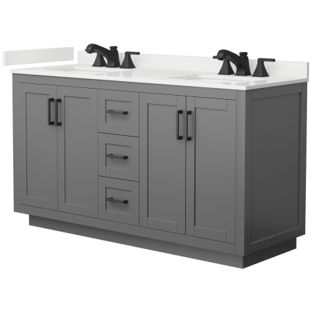 A large image of the Wyndham Collection WCF292960D-QTZ-US3MXX Dark Gray / White Quartz Top / Matte Black Hardware