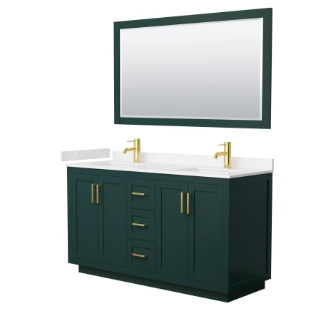 A large image of the Wyndham Collection WCF2929-60D-VCA-M58 Green / Carrara Cultured Marble Top / Brushed Gold Hardware