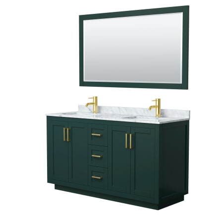 A large image of the Wyndham Collection WCF2929-60D-NAT-M58 Green / White Carrara Marble Top / Brushed Gold Hardware