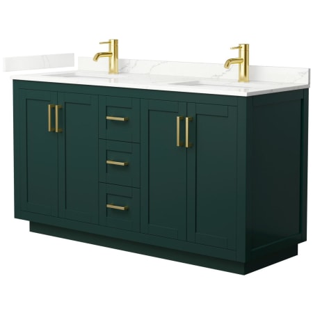 A large image of the Wyndham Collection WCF292960D-QTZ-UNSMXX Green / Giotto Quartz Top / Brushed Gold Hardware