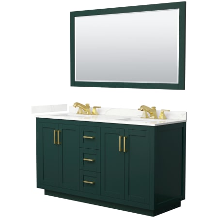 A large image of the Wyndham Collection WCF292960D-QTZ-US3M58 Green / Giotto Quartz Top / Brushed Gold Hardware