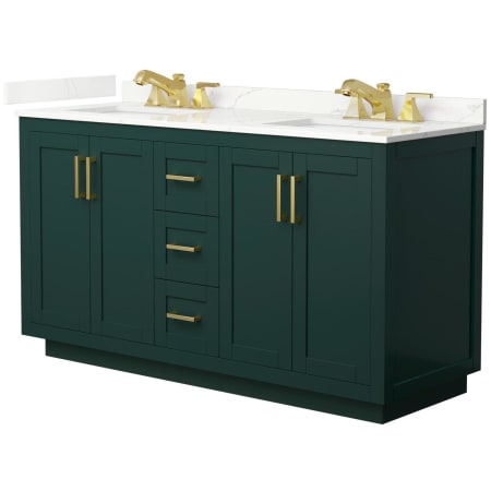 A large image of the Wyndham Collection WCF292960D-QTZ-US3MXX Green / Giotto Quartz Top / Brushed Gold Hardware