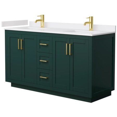 A large image of the Wyndham Collection WCF2929-60D-VCA-MXX Green / White Cultured Marble Top / Brushed Gold Hardware