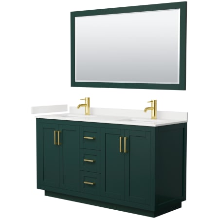 A large image of the Wyndham Collection WCF292960D-QTZ-UNSM58 Green / White Quartz Top / Brushed Gold Hardware