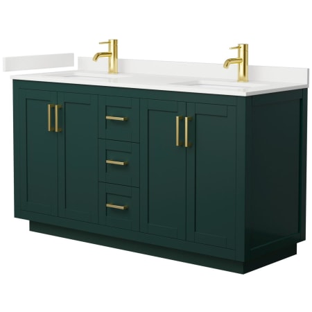 A large image of the Wyndham Collection WCF292960D-QTZ-UNSMXX Green / White Quartz Top / Brushed Gold Hardware