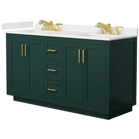 A large image of the Wyndham Collection WCF292960D-QTZ-US3MXX Green / White Quartz Top / Brushed Gold Hardware